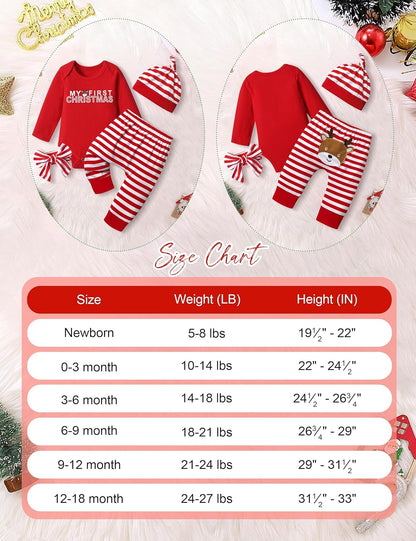 My First Christmas Baby Girl Clothes Cute Baby Girl Christmas Romper + Pants 4PCS Baby Girl Outfits