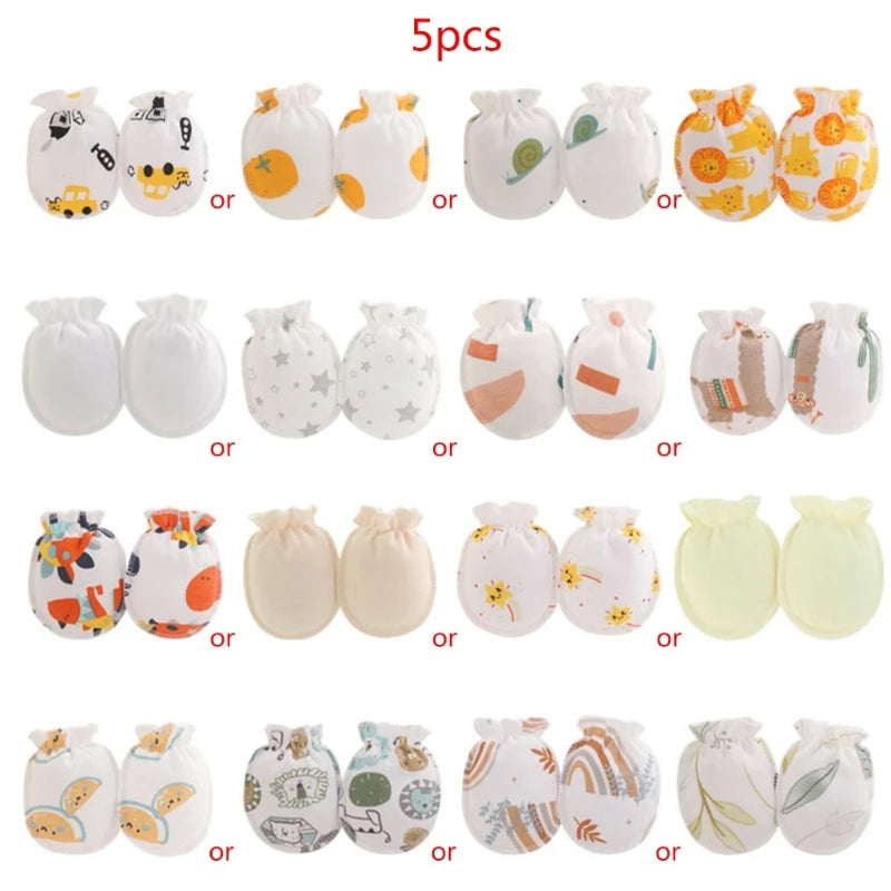 5Pairs Baby Anti-Scratch Gloves Infant Boy Girl Unisex Mittens Baby Accessories QX2D