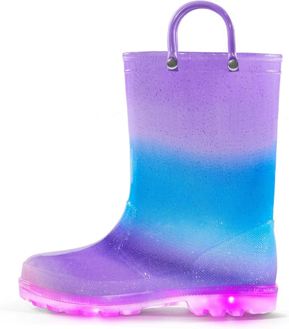 Kids Light up Rain Boots, Toddler Girls Boys Waterproof Boots with Easy-On Handles