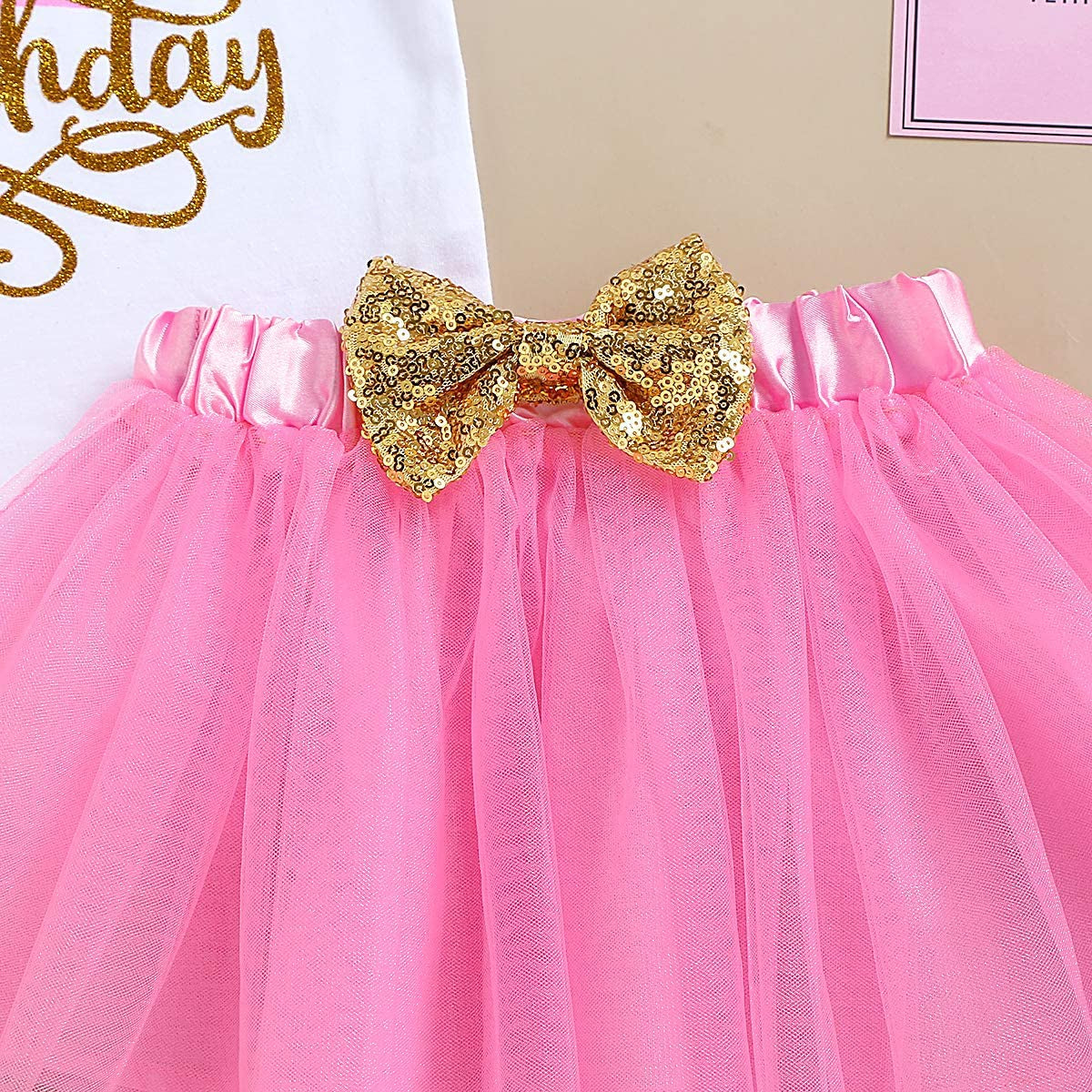 Baby Girl Birthday Cake Smash Outfit Toddler Girl My 1St Birthday Romper Tutu Skirt with Headband Clothes Set